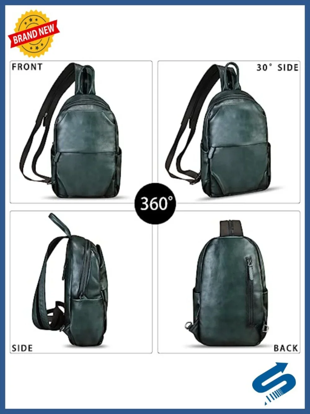 Genuine Leather Convertible Sling Backpack Crossbody Shoulder Daypack